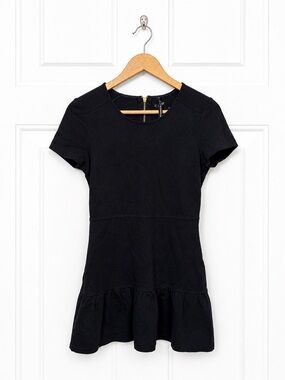 Juicy Couture Black Fit and Flare Ruffle Hem Mini Dress Small Gold Zipper
